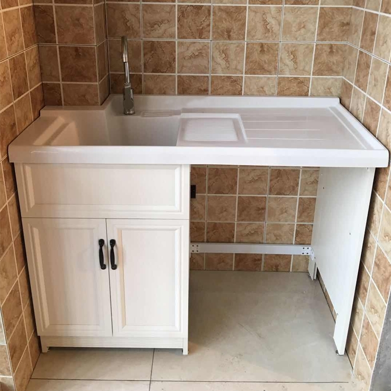 定制洗衣柜组合阳台洗衣机洗手盆一体柜太空铝洗衣池带搓衣板切角095