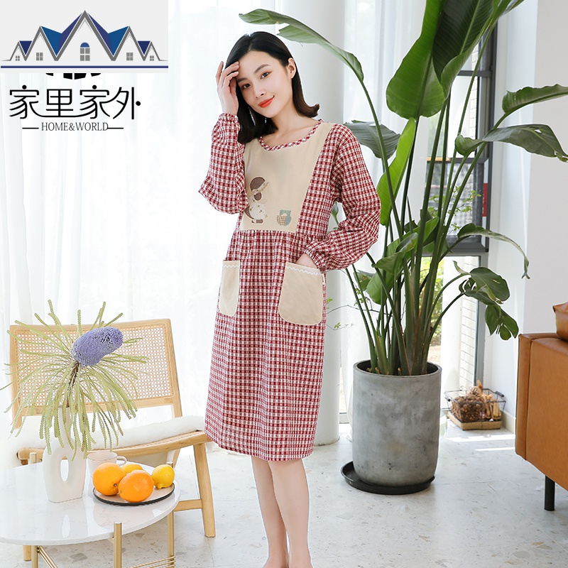 厨房围裙家用防水防油成人加长罩衣女日系可爱时尚长袖工作服定制 三维工匠高清大图