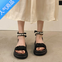 SUNTEK2023夏季新款凉鞋女韩版厚底松糕网红休闲魔术贴罗马鞋蝴蝶结凉鞋 黑色 35