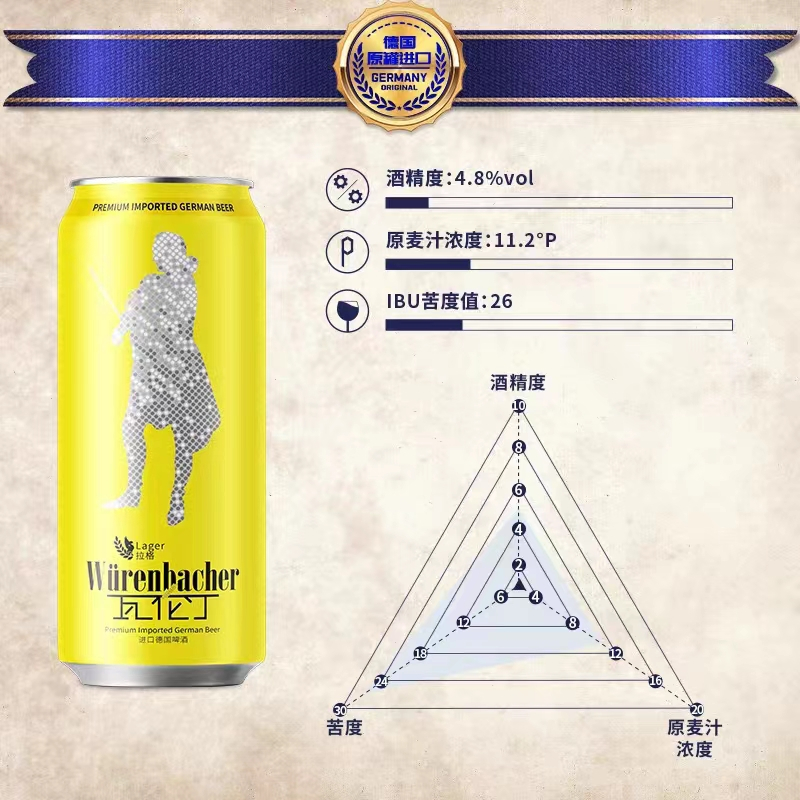 瓦伦丁啤酒拉格黄啤酒德国原装进口啤酒新日期500ml*24罐装整箱精酿啤酒