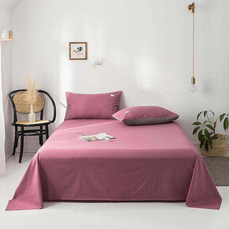 美帮汇全棉单人床单学生宿舍全棉单件1.5m1.8米色夏季双人水洗棉被单 海棠红 2.0m床【适合245x270cm床单】