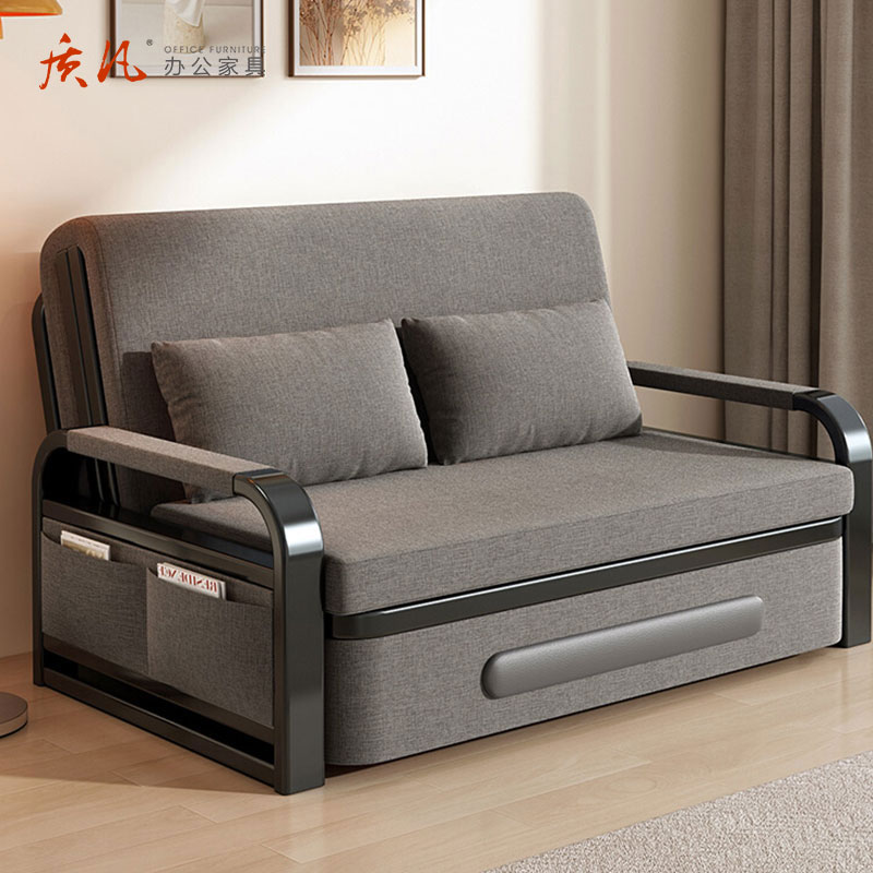 苏宁 质凡 折叠沙发床两用布艺实木单人伸缩床 0.82米[5cm海绵+2cm乳胶]高清大图