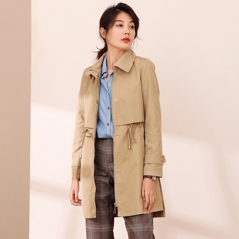 恒源祥风衣女中长款大衣2024初秋新款收腰气质过膝薄款外套小个子