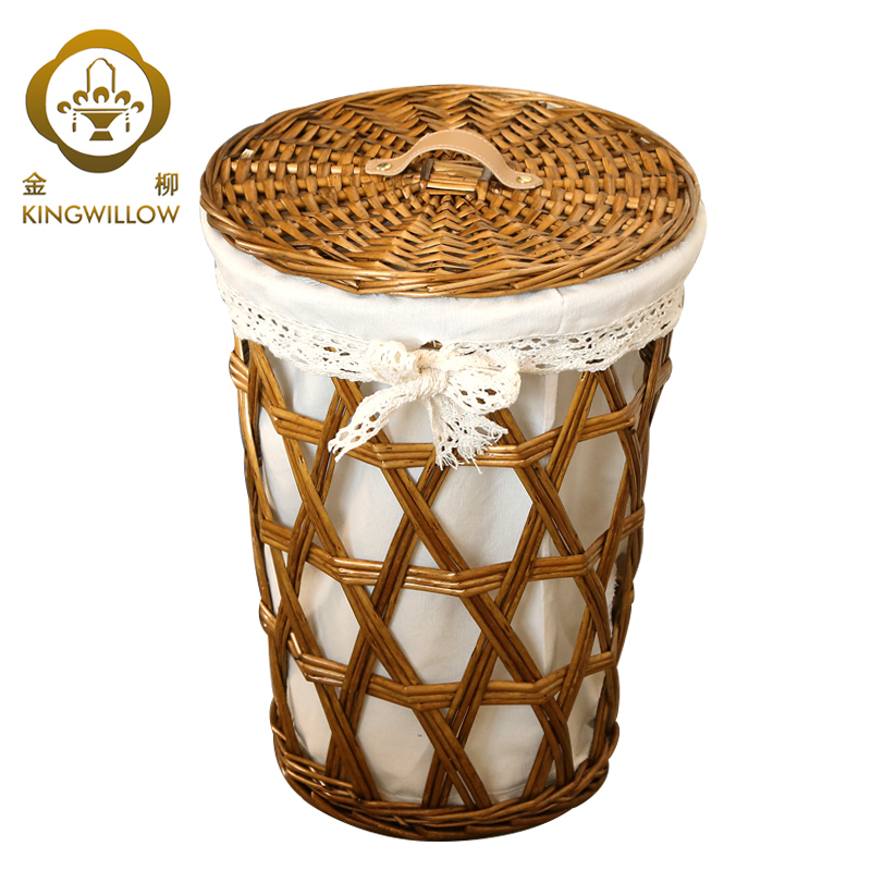 美帮汇火锅店衣服收纳筐镂空脏衣服收纳脏衣篮柳编藤编收纳篮酒店实体店 深棕色大号