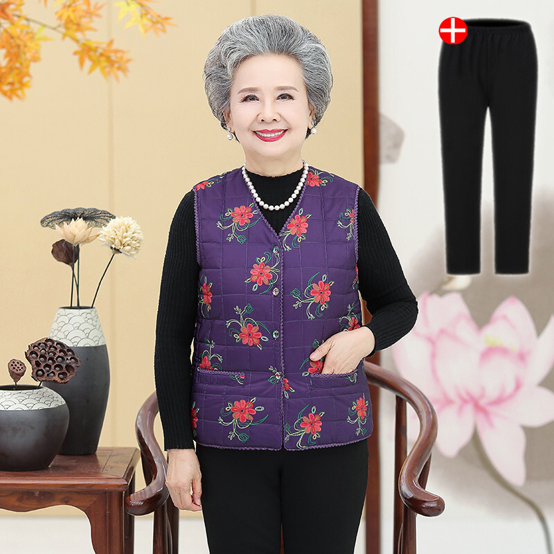 迪鲁奥(DILUAO)中老年女装春秋棉马甲春秋冬装背心女老人坎肩妈妈棉衣马夹奶奶装外套高清大图