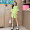 绿彩虹光女童运动套装夏装2023新款时髦洋气短袖夏季女大童休闲两件套夏款