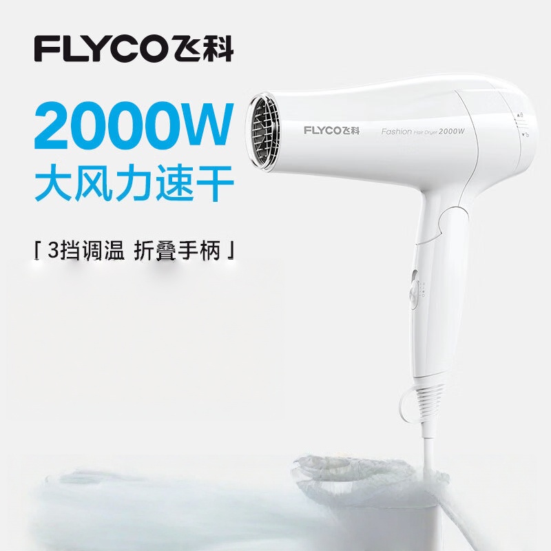 飞科FH6232飞科(FLYCO)电吹风机家用发廊大功率2000W速干恒温便携可折叠白色FH6232
