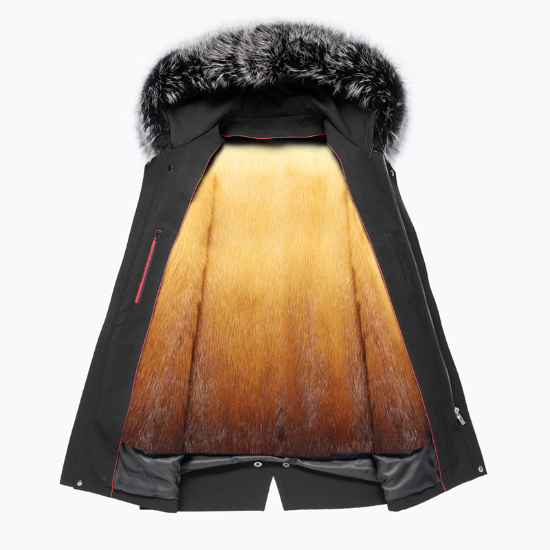 冬季新款真皮皮衣男派克服中长款风衣时尚潮流皮草外套加厚海宁真皮羽绒服男士皮衣冬季外套鄂尔多斯梦特娇金利来阿玛尼利郎苹果 2099银狐毛领金貂绒内胆 XXXL/190
