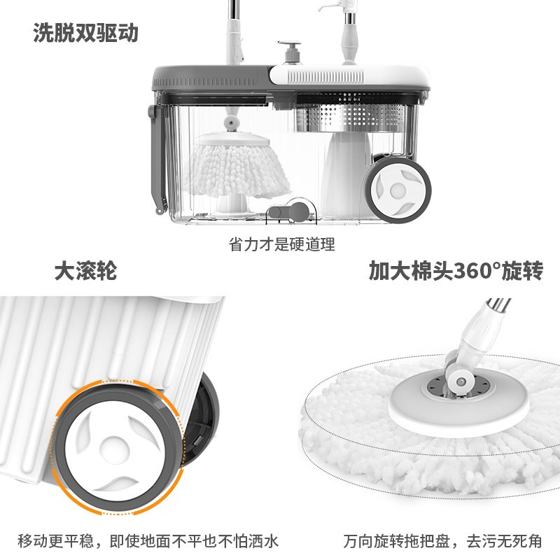 丽佳邦加大滚轮双驱动甩干免手洗拖布桶替换头懒人家用吸水旋转拖把 旋转拖把套装[含6布头]高清大图