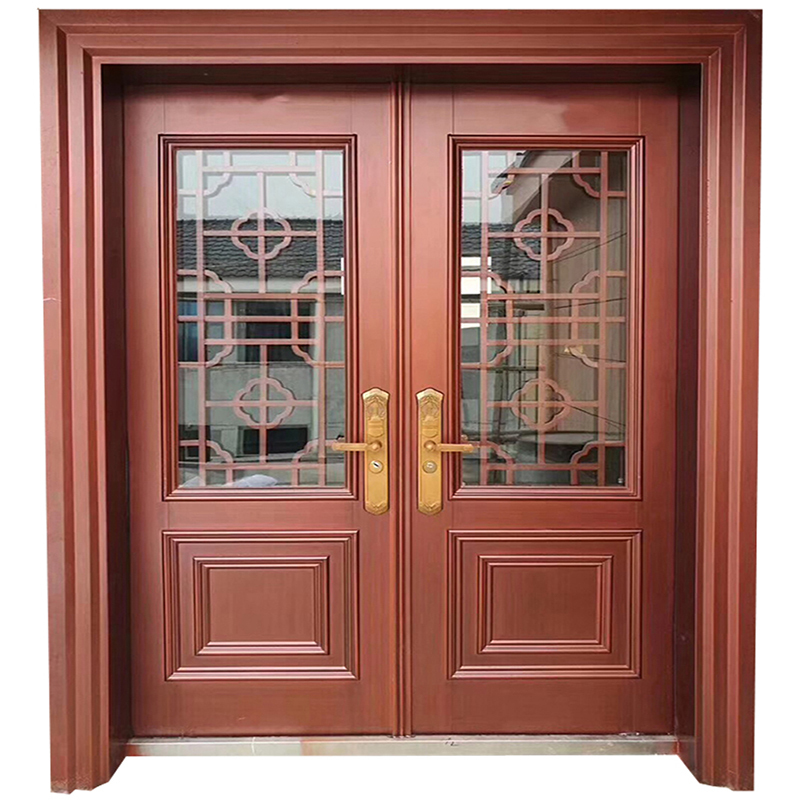 古达锌合金别墅大门双开门玻璃门农村自建房入户门乡村家用进户门