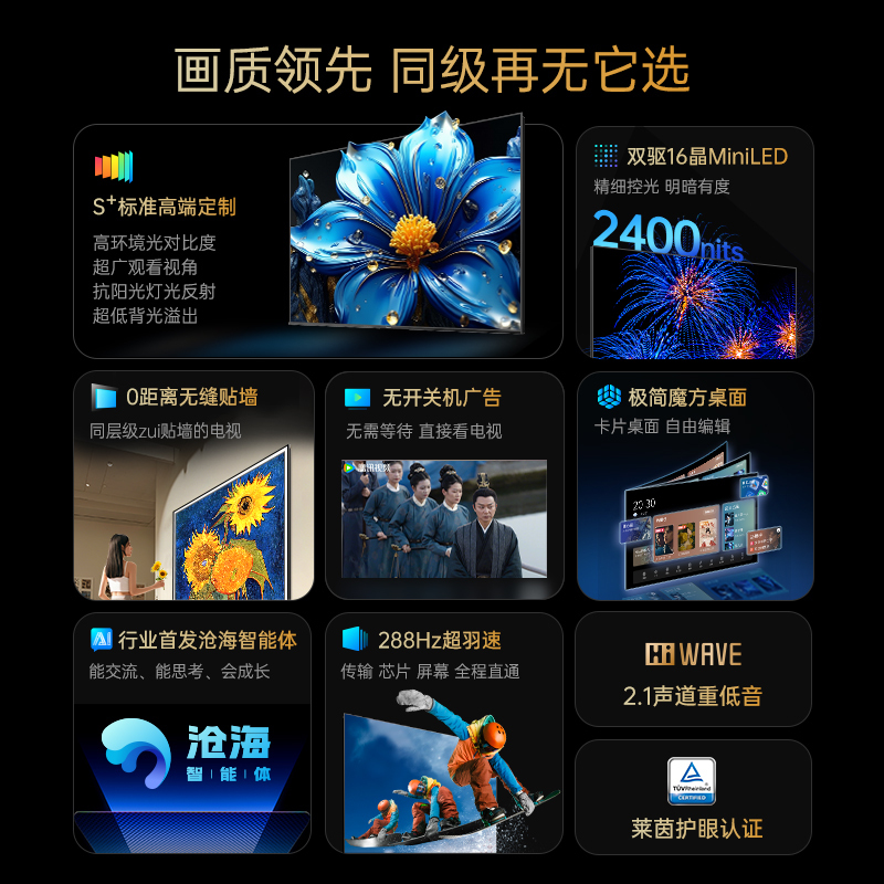 长虹电视75D7H PRO 75英寸电视 0贴墙壁画 DeepSeek MiniLED 4K超高清平板电视政府补贴