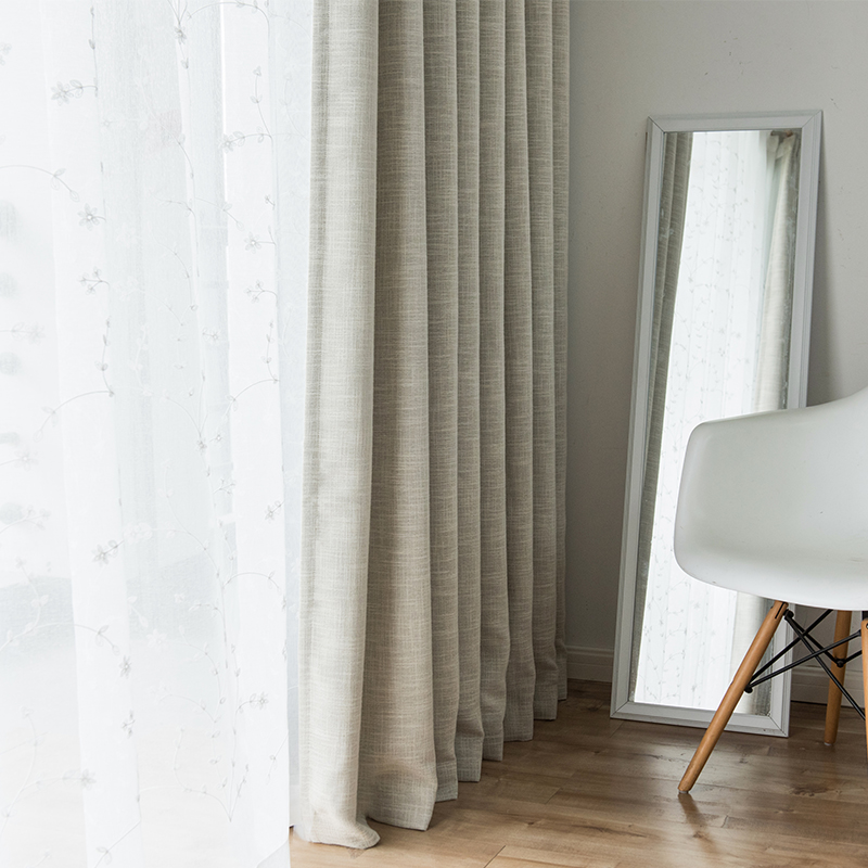 京城派 纯色窗帘加厚遮光纯色棉麻窗帘布料简约现代客厅卧室定制成品窗帘高清大图