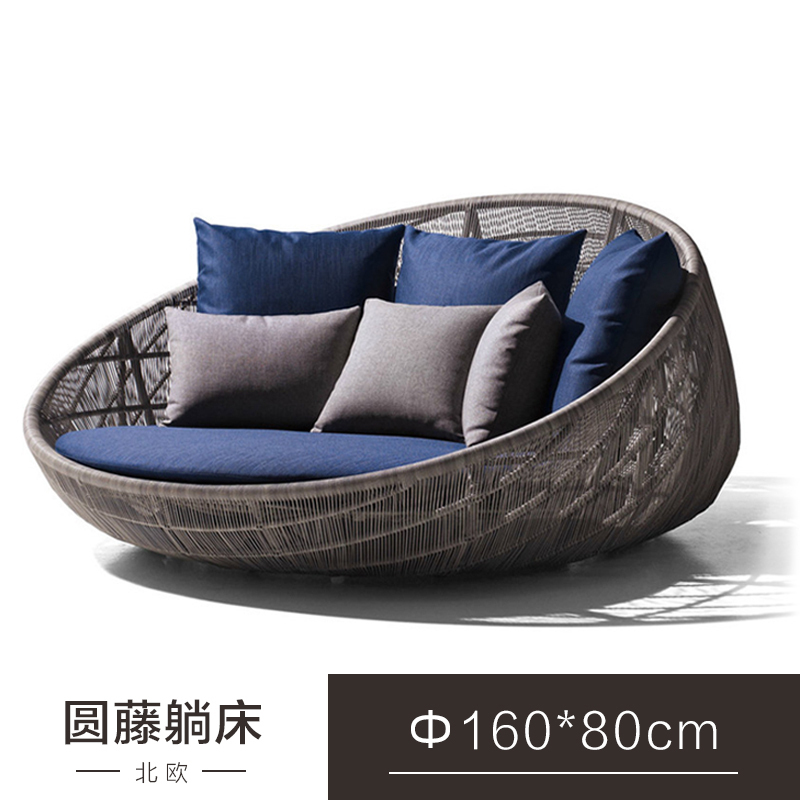 森美人户外躺床躺椅藤编室外露天游泳池创意藤椅藤沙发酒店高端躺床定制 160圆藤躺床