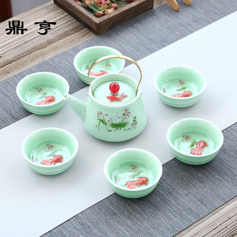 鼎亨 青瓷茶壶茶具套装 陶瓷凉茶凉水壶大容量提梁壶家用送礼