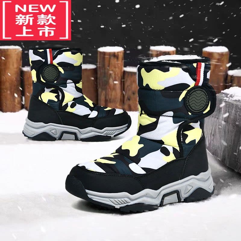 可莉允鸿星鸿尔克儿童棉靴冬款防水防滑男童雪地靴加绒加厚保暖女孩棉鞋图片