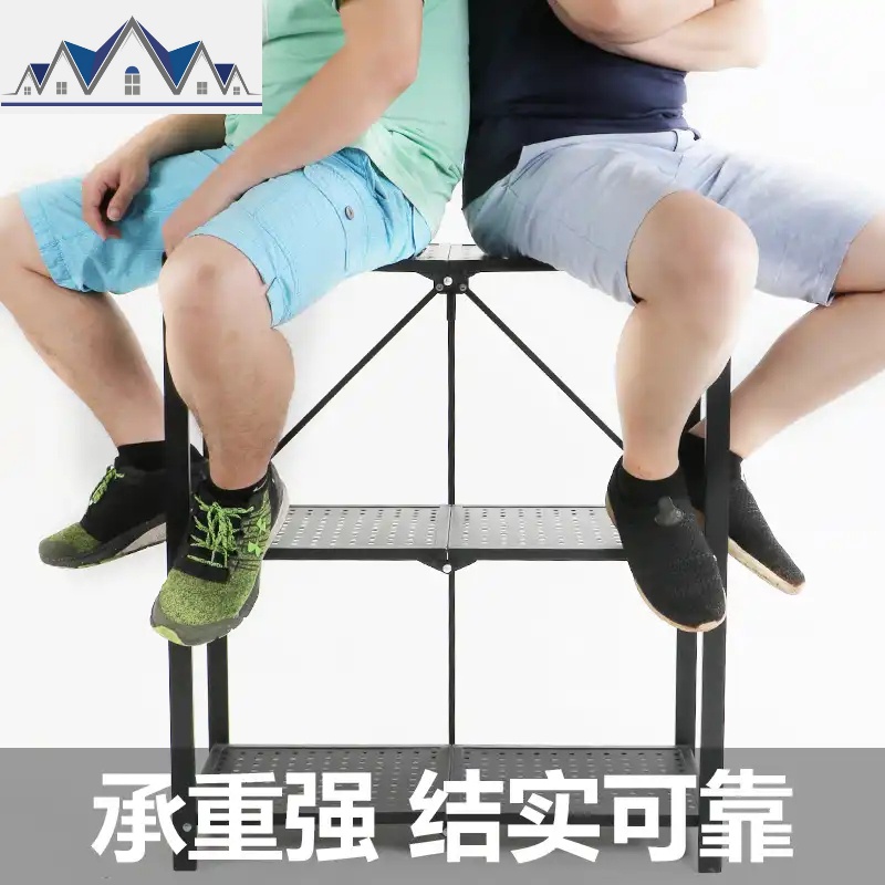 免安装厨房可折叠微波炉置物架落地多层收纳烤箱家用放锅储物架子 三维工匠高清大图