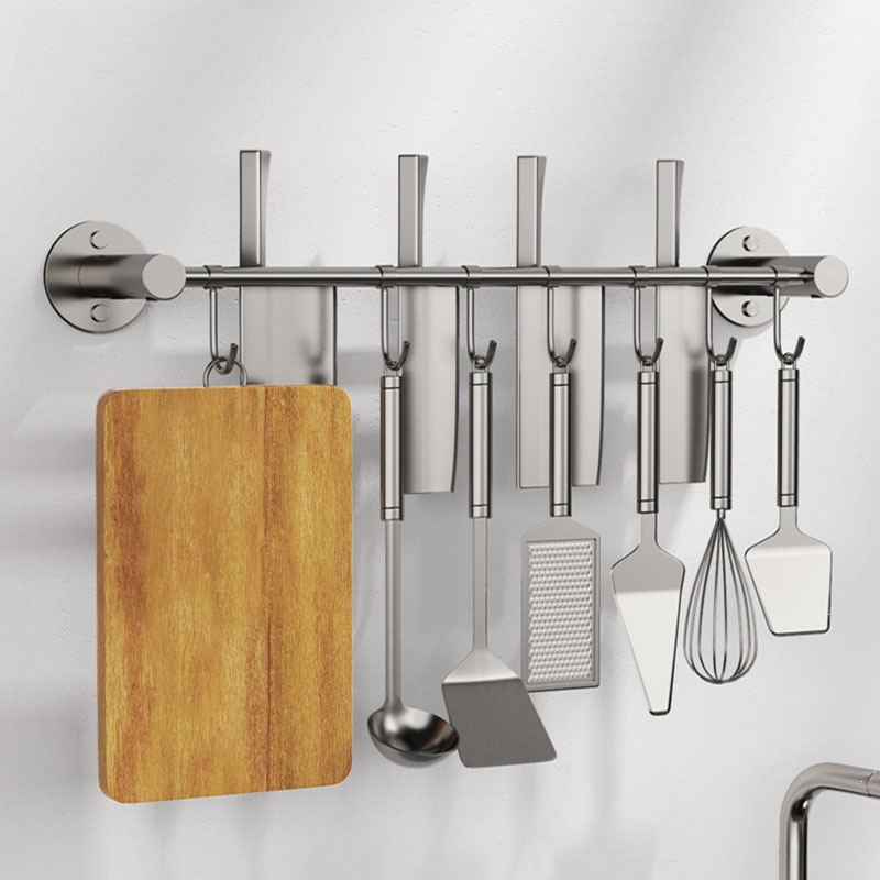 闪电客厨房活动挂杆挂钩不锈钢免打孔壁挂式挂架菜刀锅铲置物用品收纳