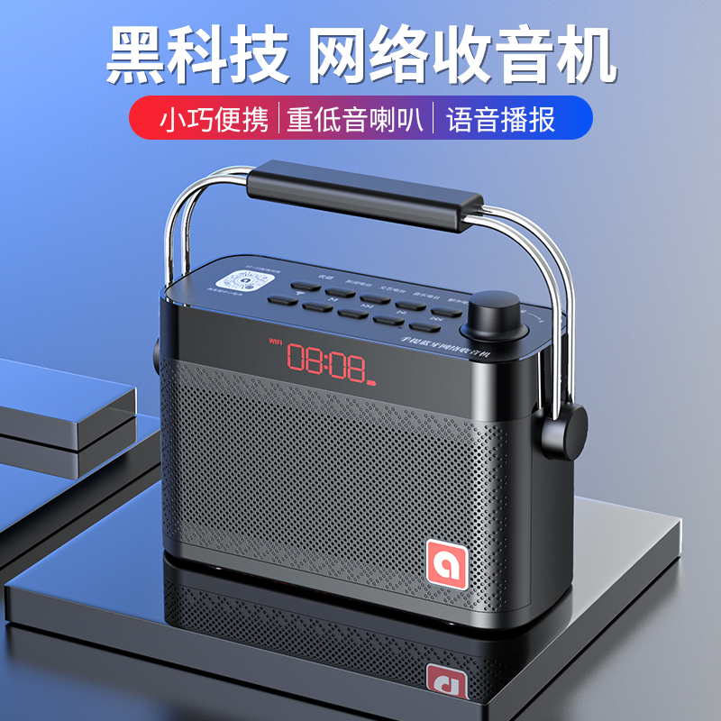 Tbrklm新款便携式无线网络收音机蓝牙音箱全波段广播插卡音响支付宝微信收款网红广场舞音响 科技黑(S100)