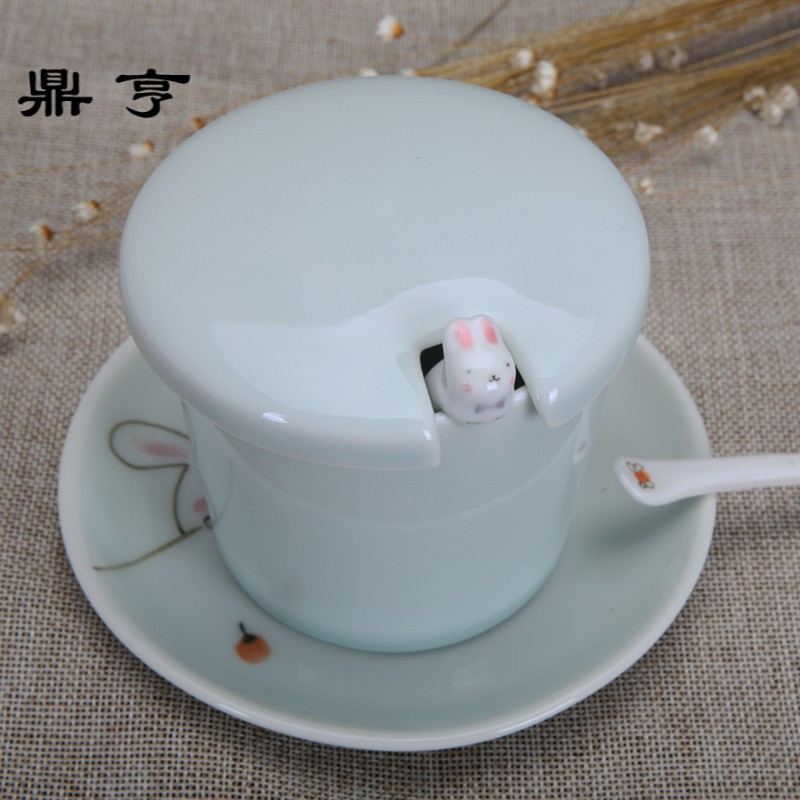 鼎亨包邮3D立体动物陶瓷杯创意马克杯子可爱情侣杯子带勺个性咖啡