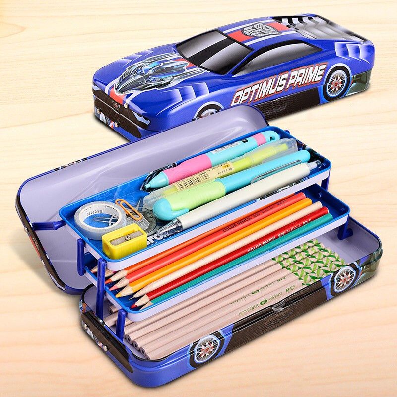 迪士尼多功能文具盒汽车三层铅笔盒变形金刚大黄蜂擎天柱男铁笔盒 tf2