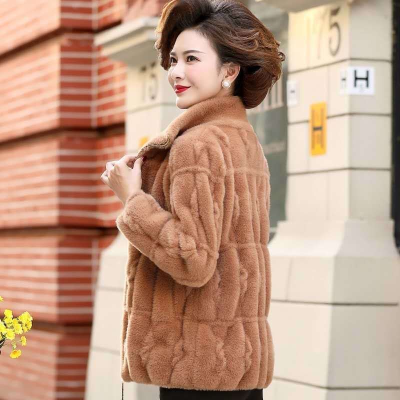 加厚秋冬季水貂绒外套女洋气时尚年轻妈妈装针织拉链开衫毛毛上衣