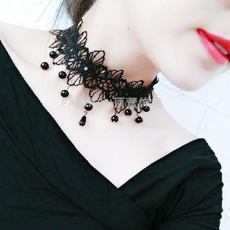 新款蕾丝项链吊坠女锁骨链日韩个性颈带脖子饰品黑色颈链装饰脖链蝴蝶