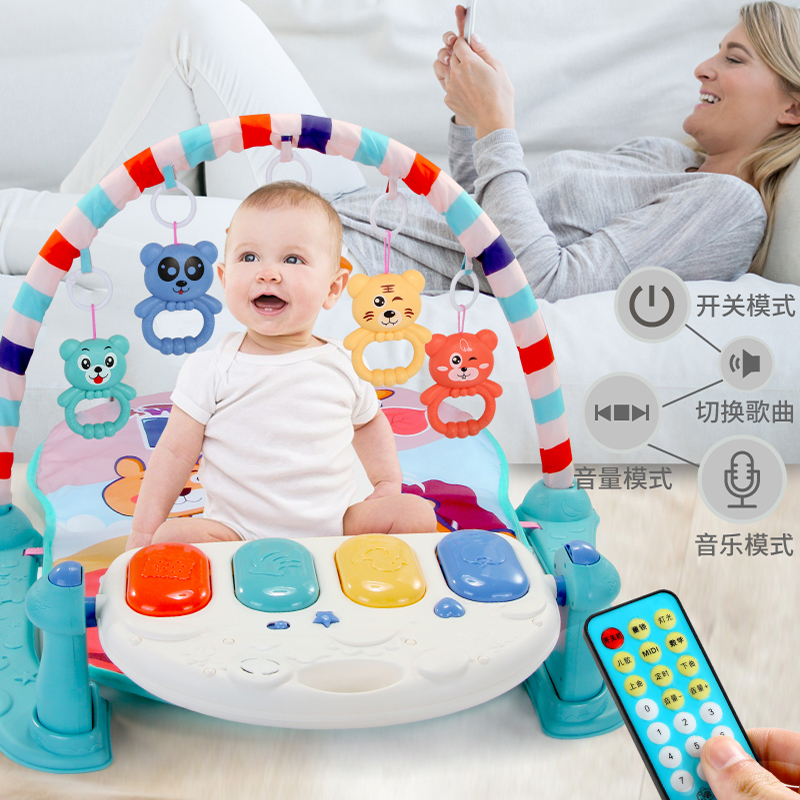 婴儿玩具3个月健身架器脚踏钢琴3-6-12个月男女宝宝0-1 升级版[加大加厚]2359内容彩光钢琴(绿)充电版+螺丝刀高清大图