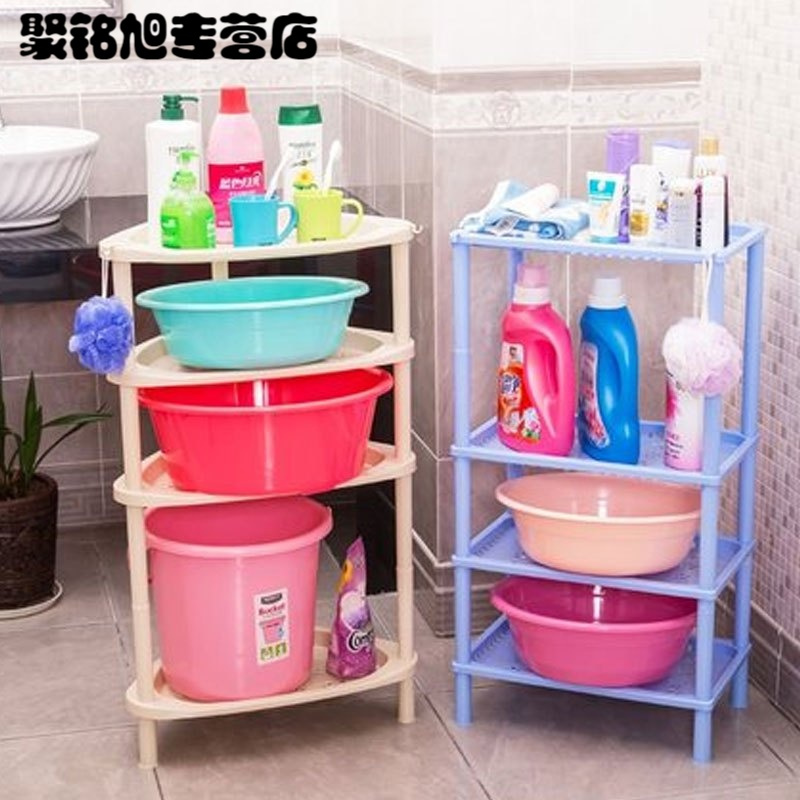 浴室用品浴室置物架加厚浴室置物架卫生间脸盆架洗手间储物厕所洗澡收纳架子三角落地加厚设计实用挂钩送防滑脚垫