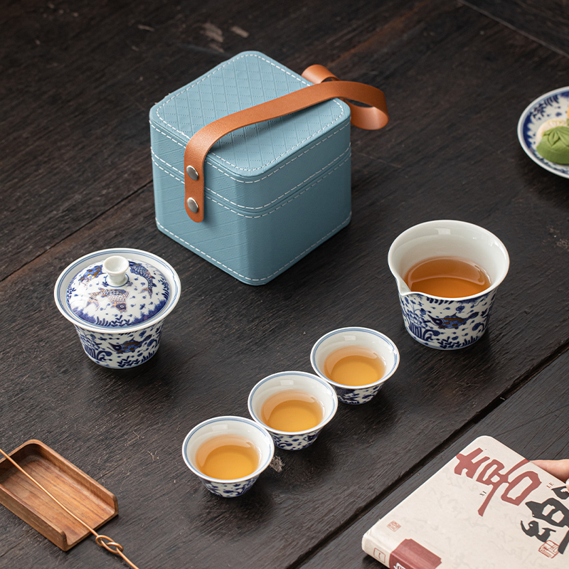 苏氏陶瓷(SUSHI CERAMICS)柴窑青花描金鱼藻纹盖碗旅行便捷茶具非遗大师苏爱珍作品