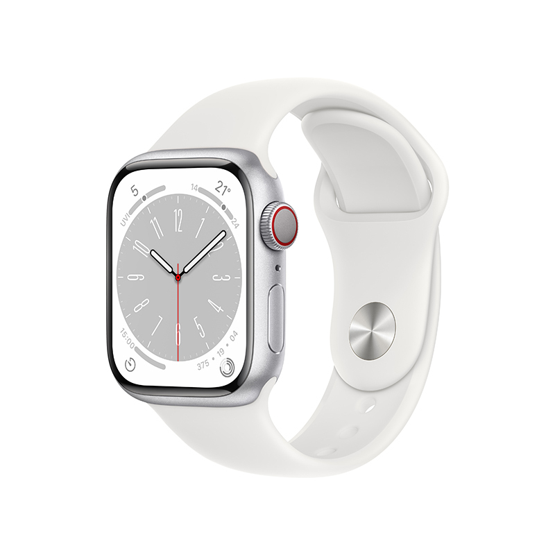Apple Watch Series 8 智能手表 蜂窝版 41mm 银色铝金属表壳 运动型表带