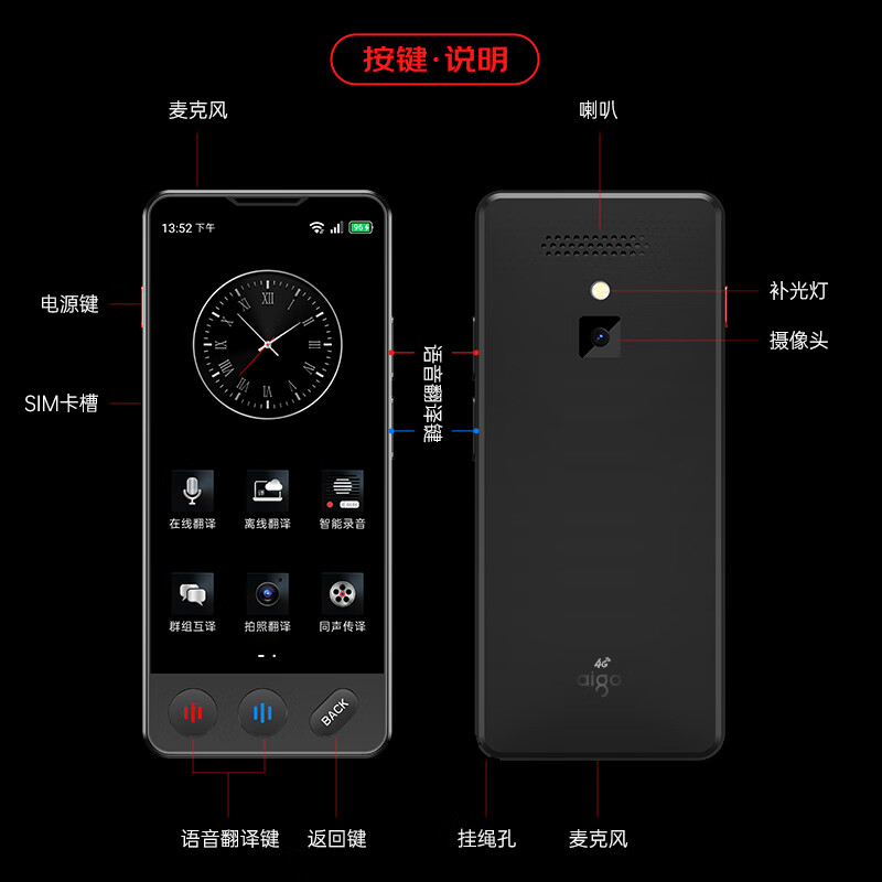 爱国者(aigo)4G翻译机同声翻译 多语种离线拍照语音wifi连网智能翻译器 翻译笔出国旅游口语实时翻译高清大图