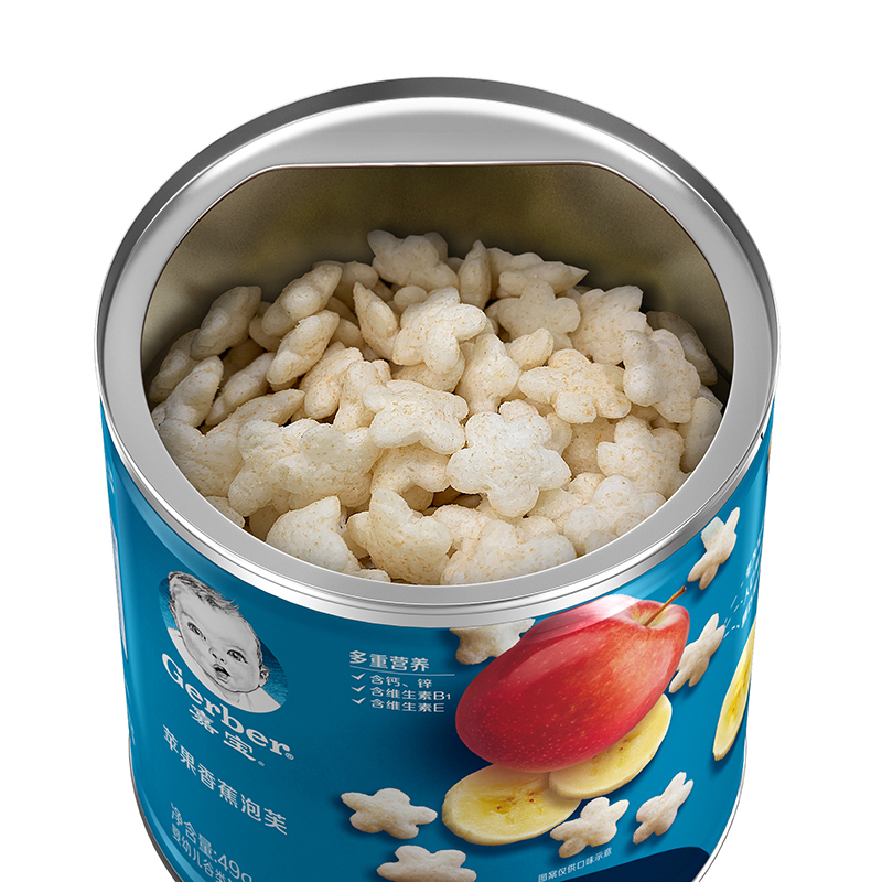 嘉宝(Gerber)宝宝零食 婴幼儿辅食 苹果香蕉泡芙 星星米饼 婴儿磨牙饼干49g(8月龄以上)