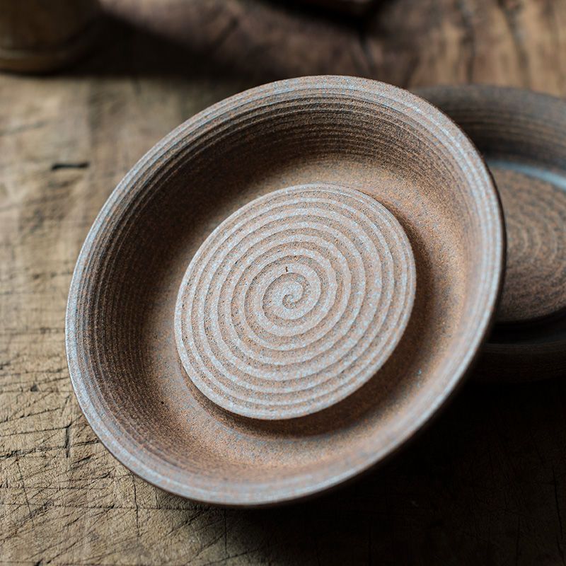 小号圆形原矿粗陶壶承干泡盘日式壶托储水小茶台陶瓷壶垫茶具配件粗陶