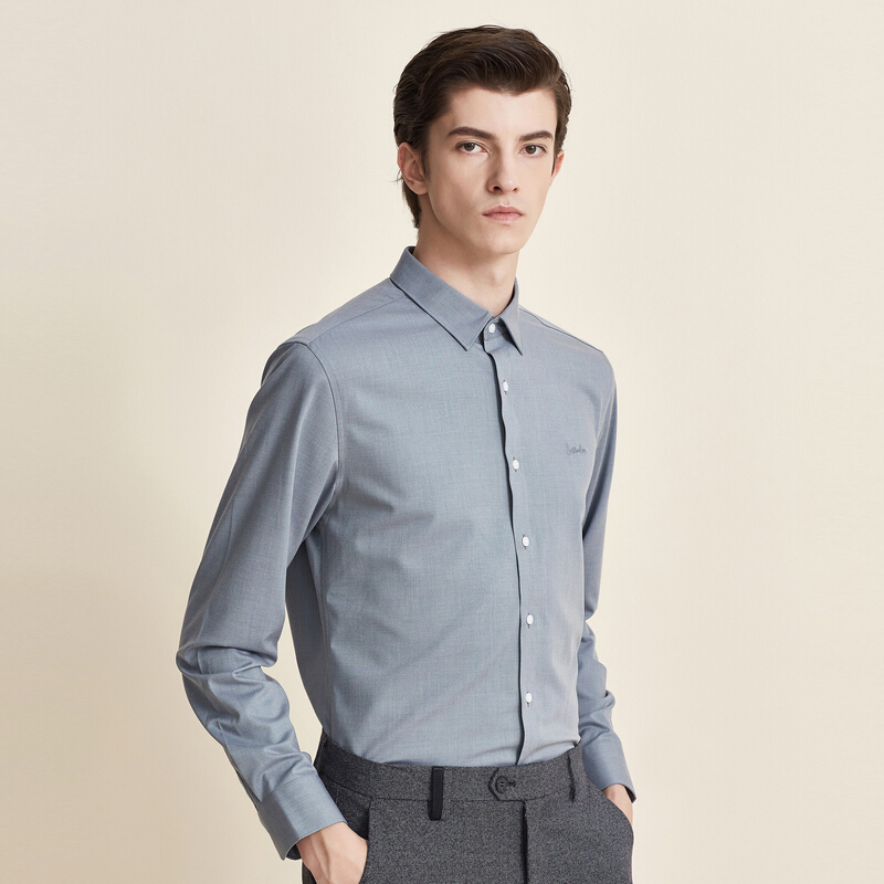 七匹狼长袖衬衫男士秋季尖领净色上装衬衣男装寸衫