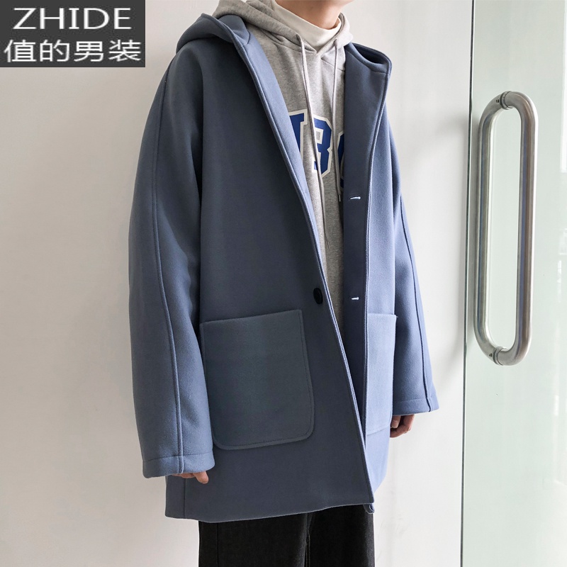 值得男装卡其色风衣男中男士外套款2021年新款韩版潮流痞帅德系炸街_658 蓝色 XL