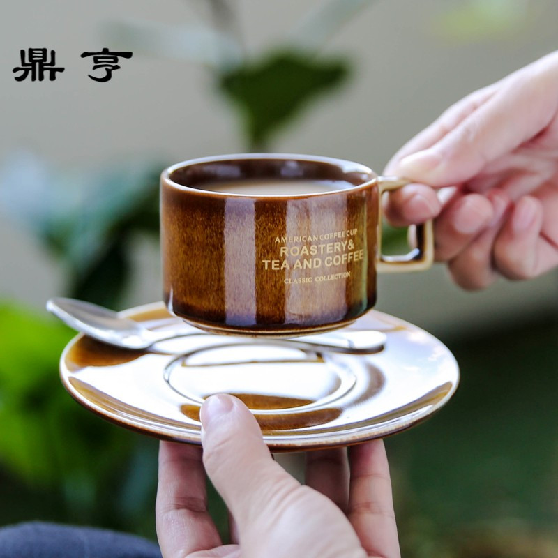 鼎亨意式浓缩下午茶杯欧美式小咖啡杯带碟勺套装家用猫屎咖啡陶瓷