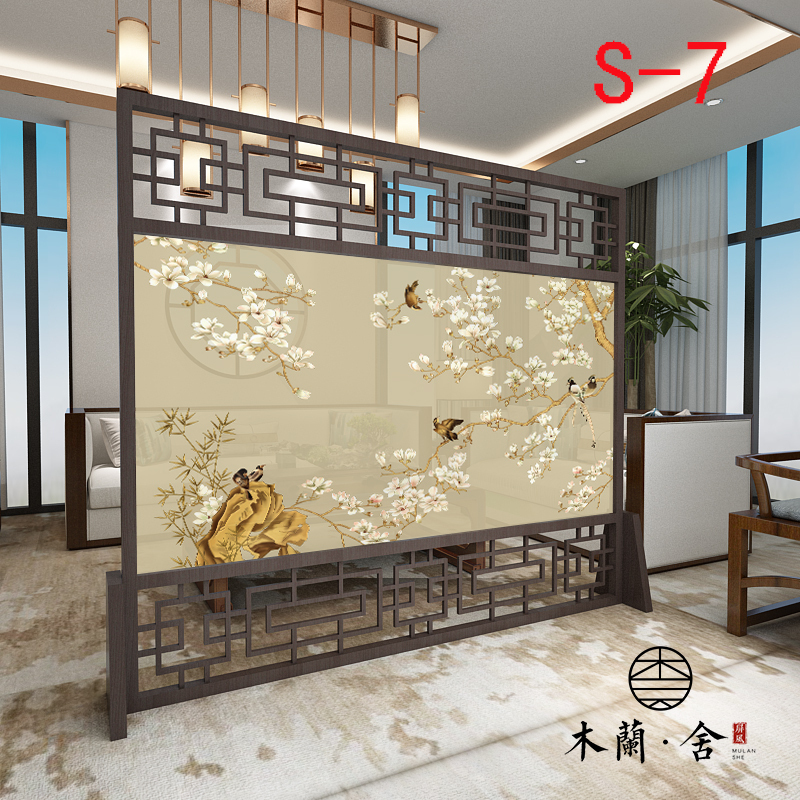 定制屏风隔断墙装饰客厅卧室办公室酒店中式实木入户玄关座屏 银色220*180上下镂空整装
