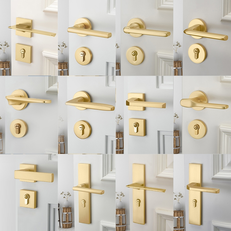 金色门锁室内家用房门锁磁吸木门锁卧室门把手拉丝金分体门锁