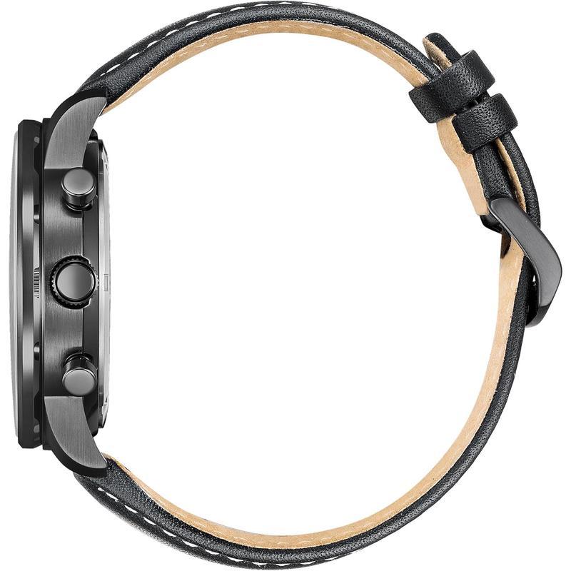 Citizen男士手表 三眼大三针夜光 经典气质防水光动能黑色皮带男表图片