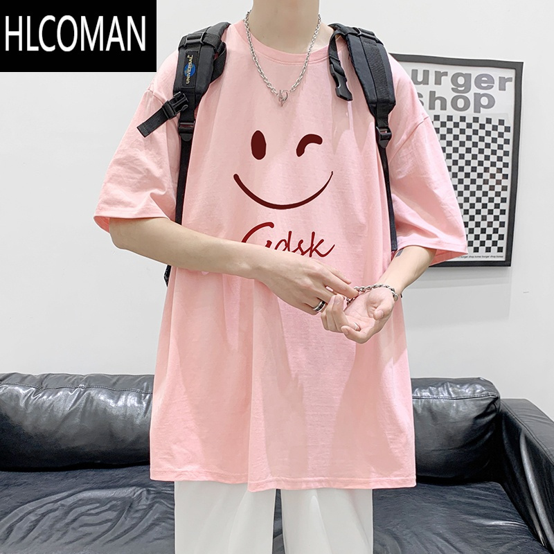 HLCOMAN夏季短袖T恤男笑脸印花半袖情侣体恤韩版打底衫宽松潮流