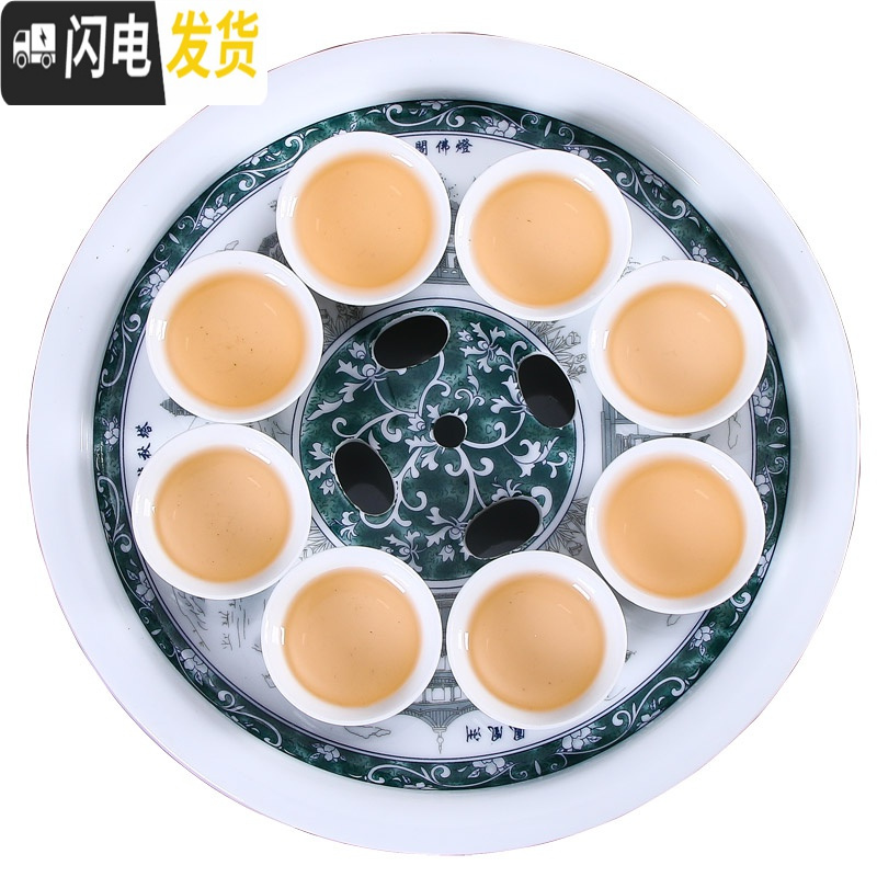 三维工匠白瓷潮汕功夫茶具套装家用小套简约陶瓷工夫茶整套圆瓷圆盘茶盘 套餐一:潮州八景 9件