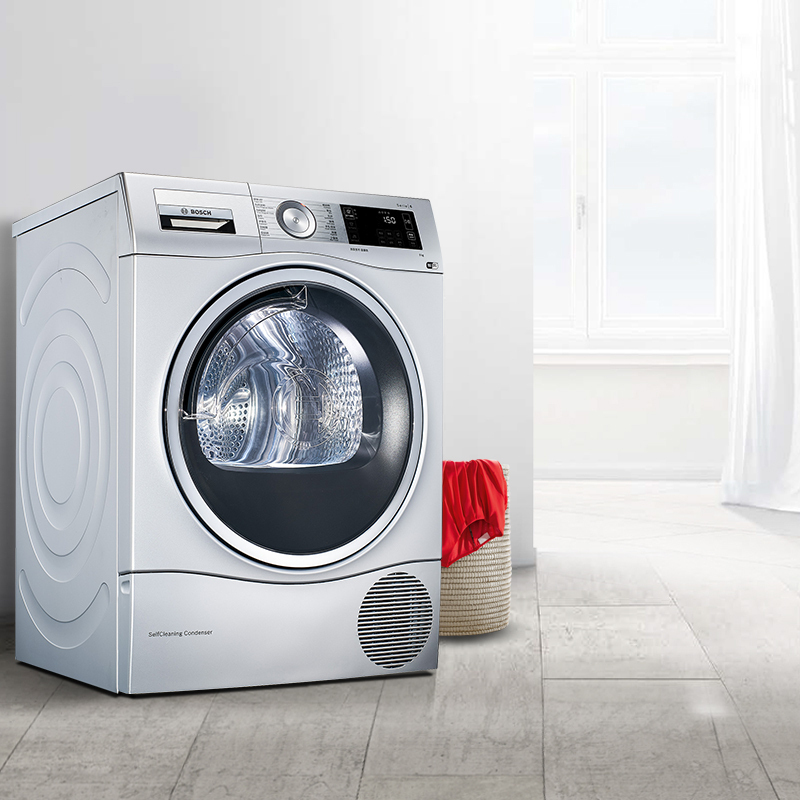 博世(BOSCH)WTU876H80W 9公斤 烘干机 热泵干衣机 婴幼除菌烘 低温护衣 全干即穿 原装进口