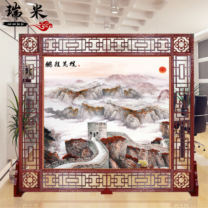 BONJEAN屏风隔断客厅中式实木镂空卧室遮挡家用入户玄关装饰双面座屏高清大图