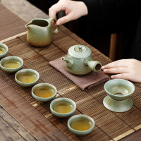 青石釉侧把壶泡茶器日式茶盘功夫茶具套装陶瓷干泡家用茶杯 青石侧把壶干泡10头(小叶盘)