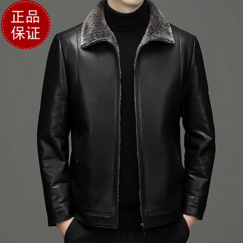 专柜大牌|中老年男装羊羔绒皮毛一体生态皮衣夹克保暖冬外套打底衫100纯羊毛衫套头商务羊绒_1 XL/180 黑色