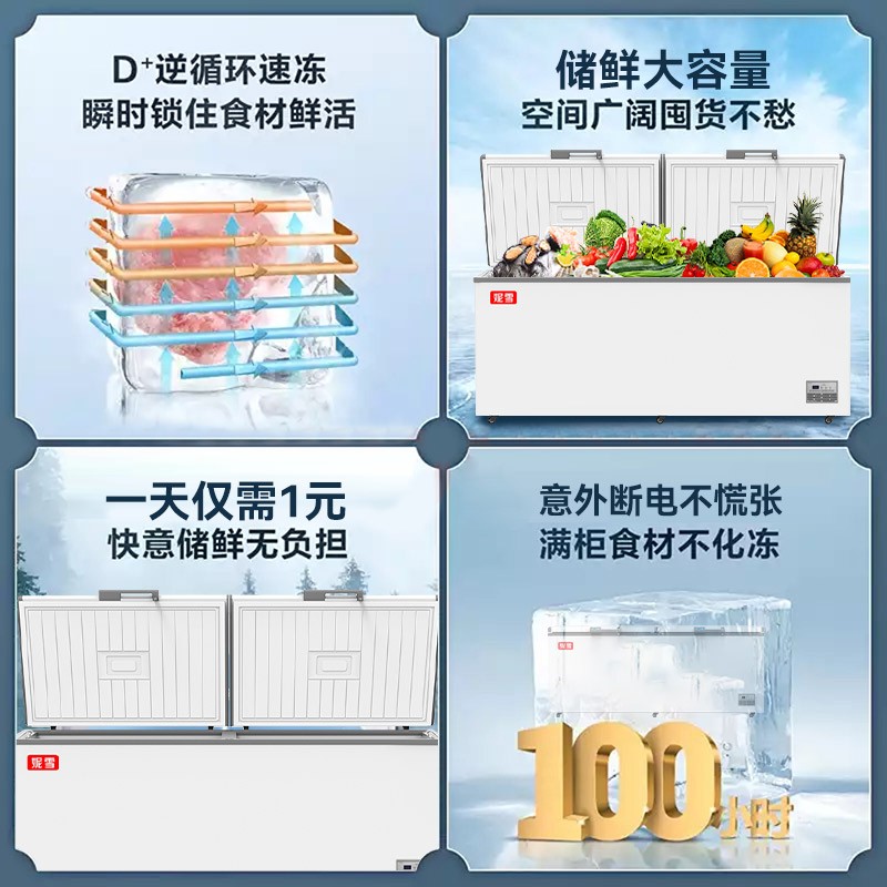998单温机械温控妮雪卧式冷柜冰柜商用大容积超市冷柜肉类两用冷冻保鲜柜卧式冷柜冰柜商用高清大图