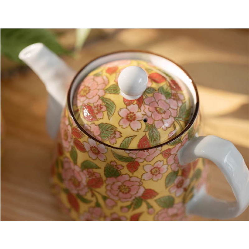 日本进口有田烧花卉提把陶瓷茶壶茶杯一壶二杯带礼盒 野樱蓝色野樱黄色随机发(单位:套)