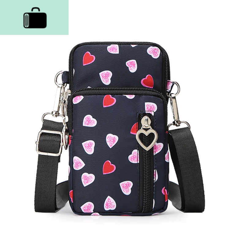 夏天迷你潮包女小包包单肩包斜挎包零钱包手机包帆布包女斜跨运动NEW LAKE 黑底可爱桃心加大号