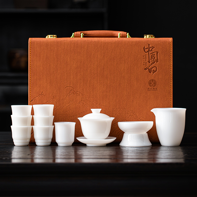 苏氏陶瓷(SUSHI CERAMICS)功夫茶具冰种玉白瓷薄胎羊脂玉厚润如玉高冰款套组高清大图