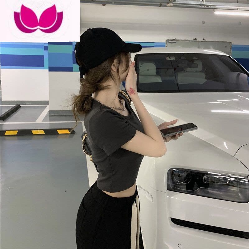 七斓辣妹设计感心机露背紧身短袖t恤女夏季新款修身性感上衣女短款ins图片